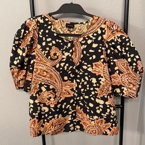 Who What Wear Puff Sleeve Top - Black/Print, XXL